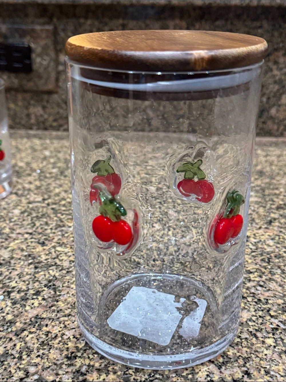 2 Cherry Canister Set & Wooden Lids with Glass